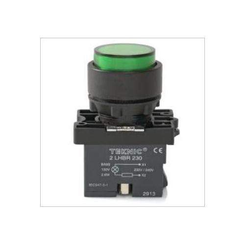 Teknic Green Illuminated Momentary Actuator With Filament Bulb 6-130V AC/DC, P2ALP3